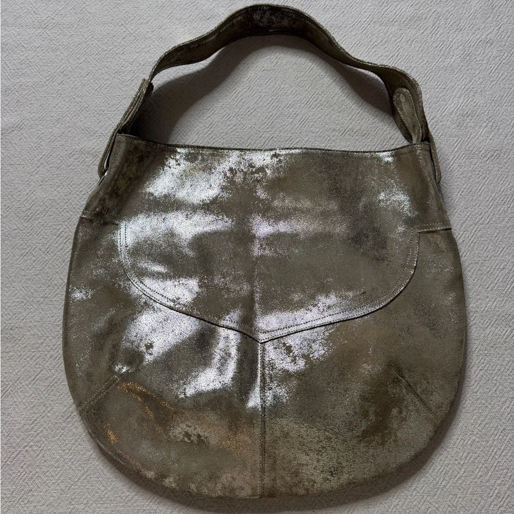 CoFi Leather Brushed Gold Metallic Hobo Bag Festival Boho